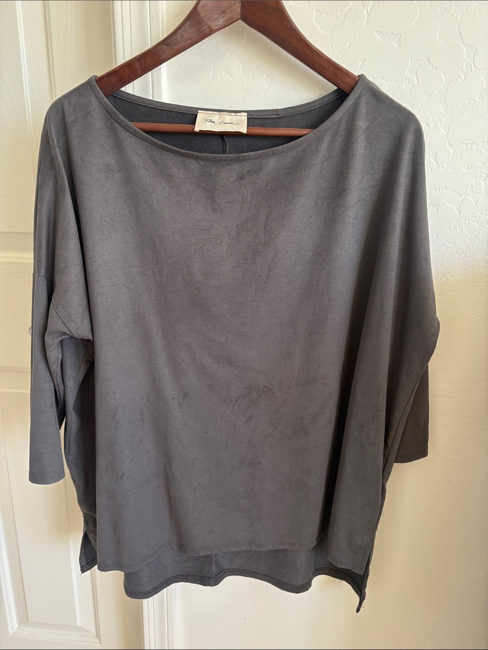 Sueded Relaxed Boatneck Blouse in Gray
